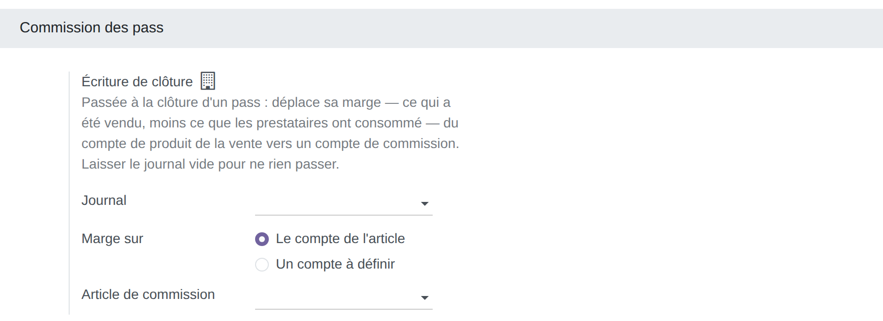 Réglage de la commission des pass