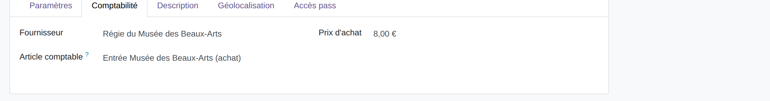 Onglet Comptabilité d'une offre