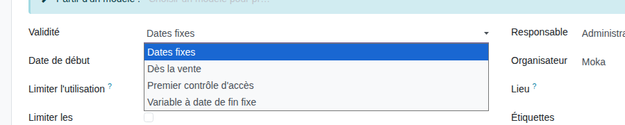 Les 4 options du champ Validité