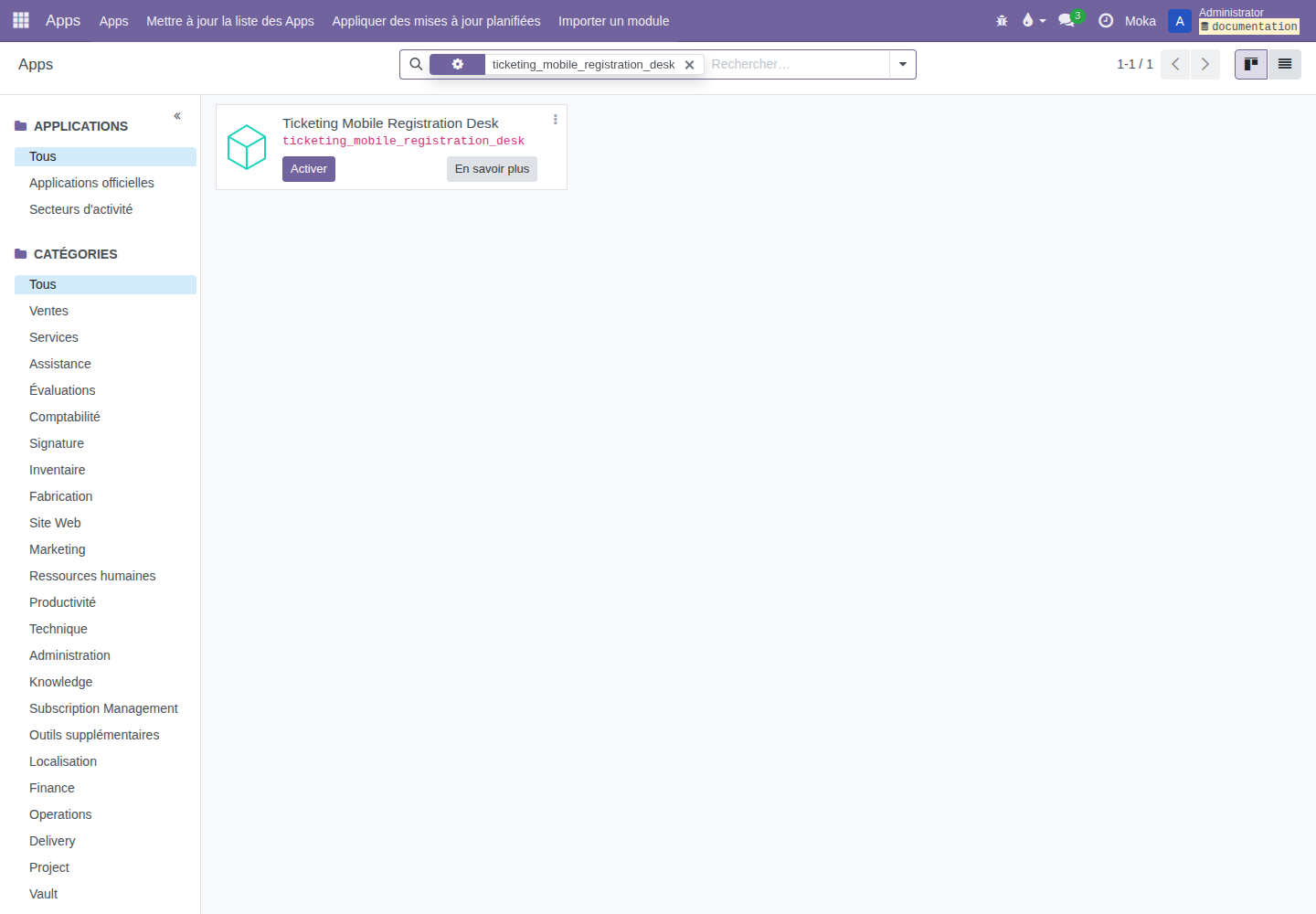 Recherche du module ticketing_mobile_registration_desk dans Apps
