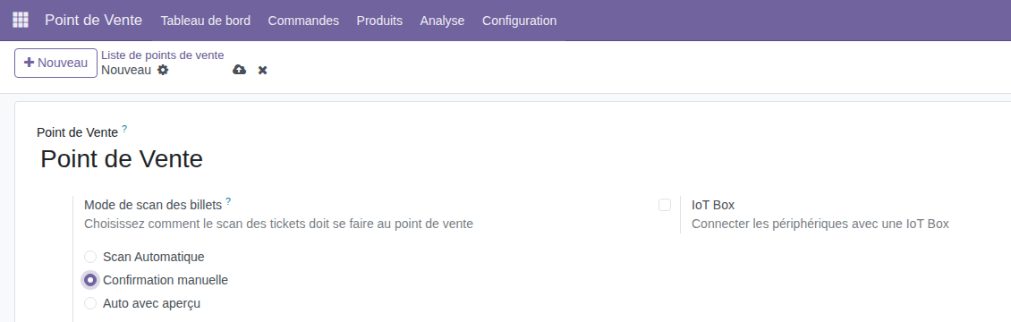Réglage Mode de scan des billets sur la fiche du point de vente