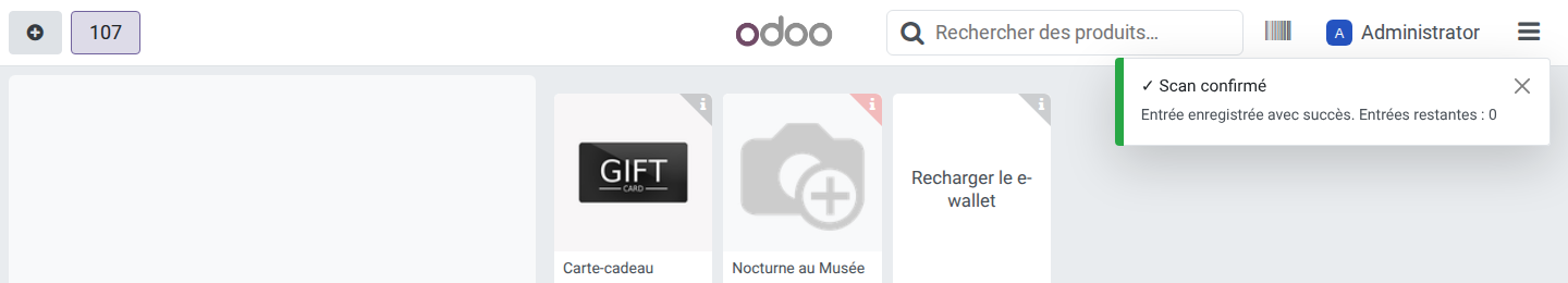 Notification de confirmation après un scan validé