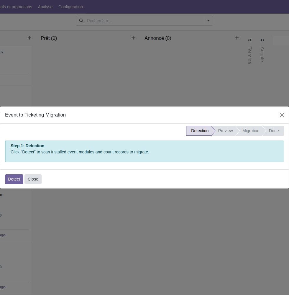 Étape Detection du wizard, avant de cliquer sur Detect