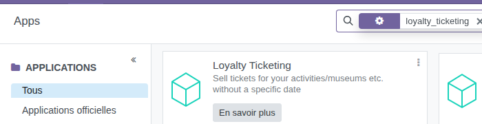 Recherche du module loyalty_ticketing dans Apps
