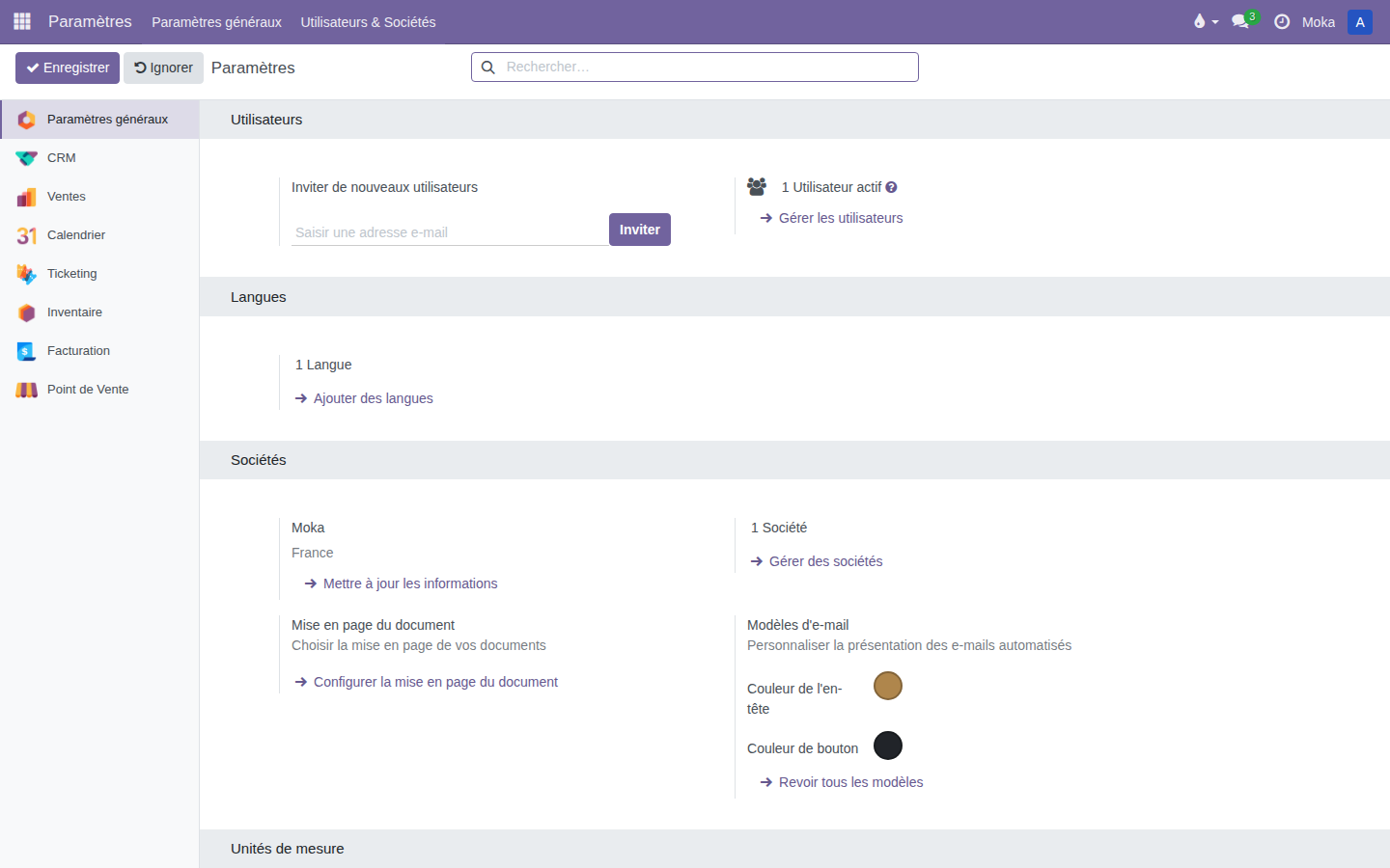 Entrée « Ticketing » dans la liste des applications de Réglages
