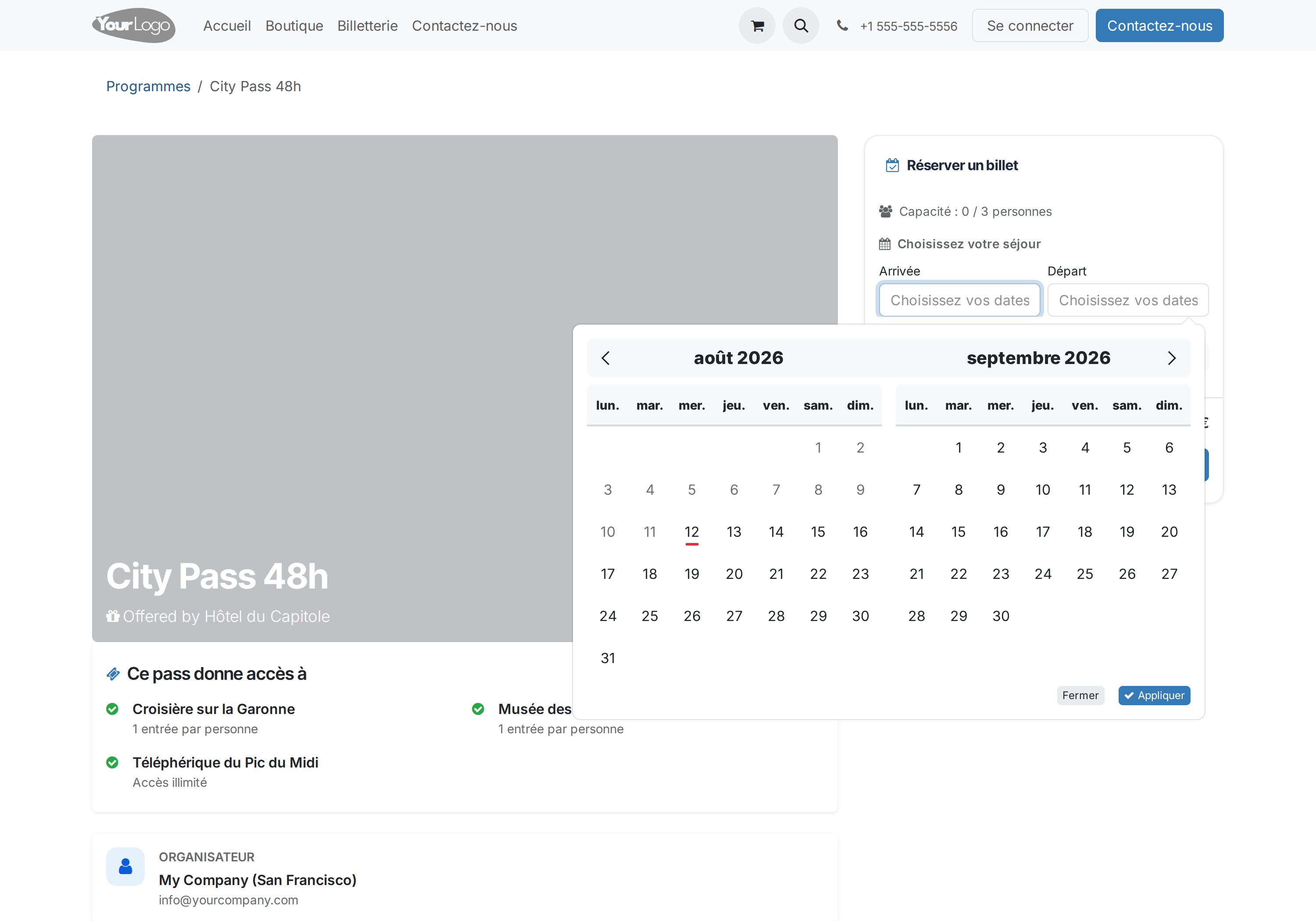Sélection des dates de séjour dans le calendrier