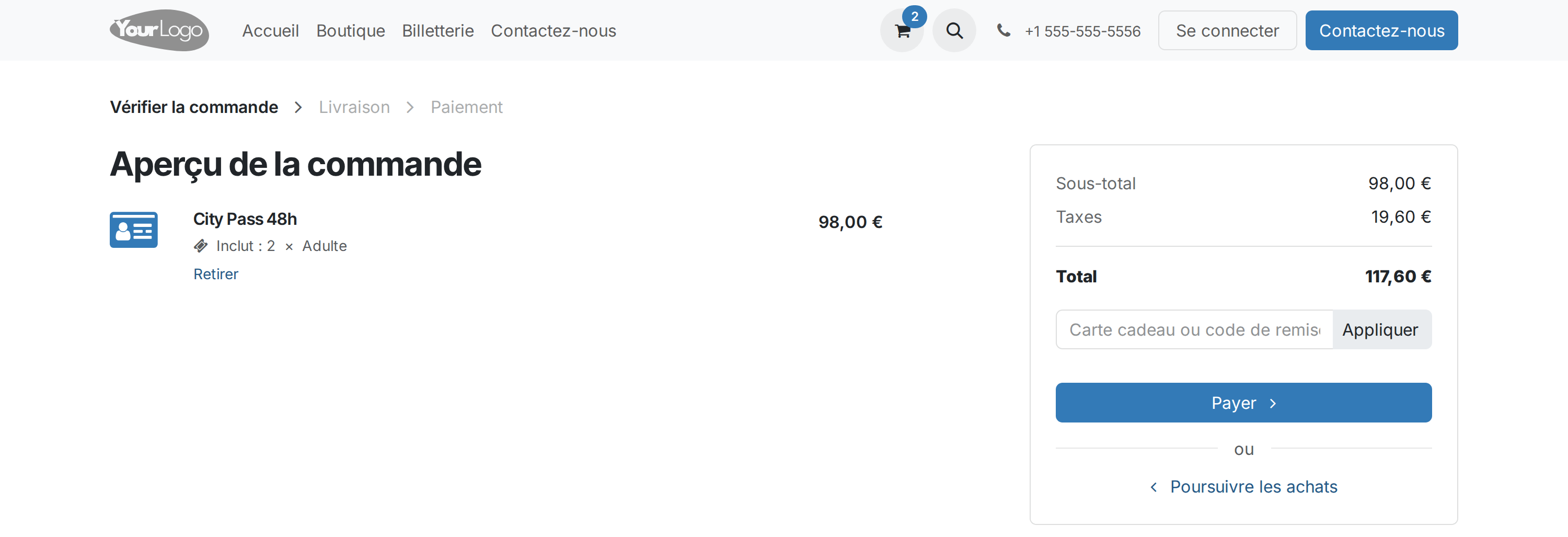 Panier contenant un city pass pour deux personnes