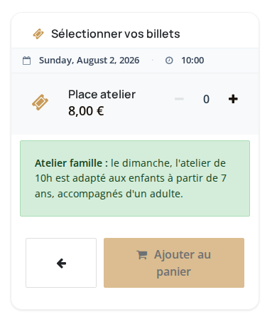 Message vert affiché au moment de choisir les billets