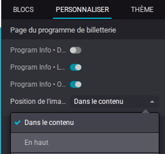 Liste déroulante Position de l'image de couverture