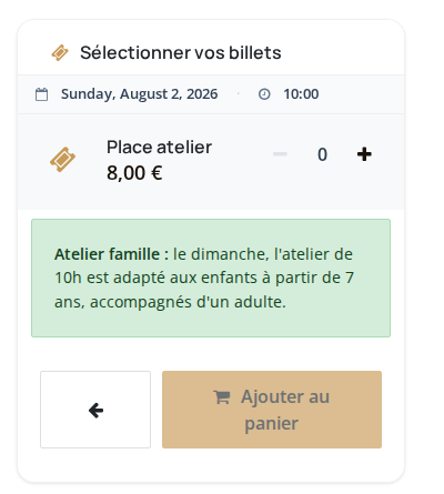 Sélection des billets d'une séance
